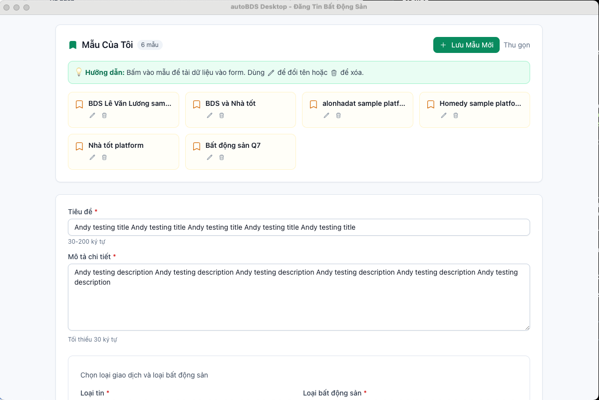 Listing form with template functionality